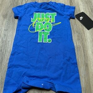 Nike Kids Blue One-Piece with Green and Yellow "Just Do It."